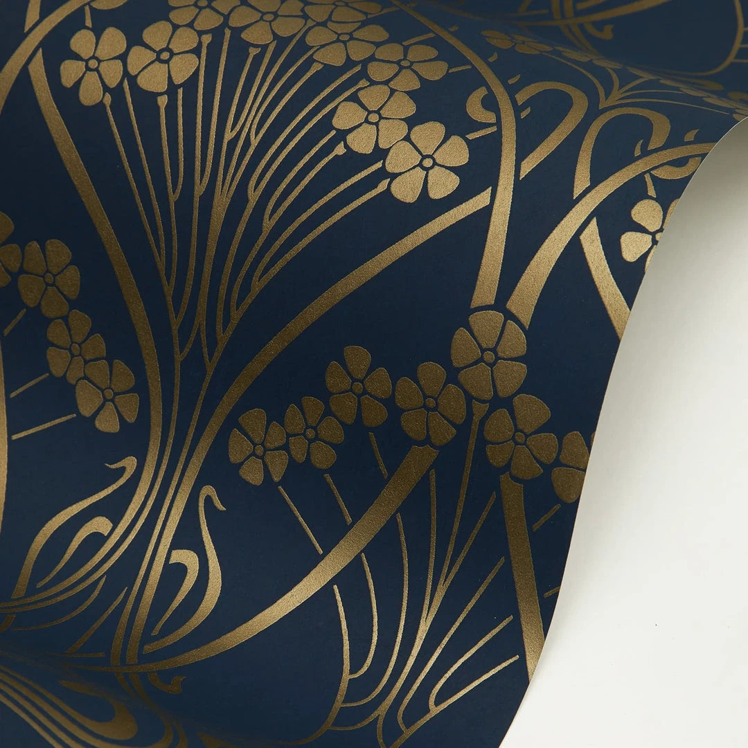Liberty Fabrics Lanthe Mono Wallpaper in Lapis - Floral Block Print Wallpaper for Home Decor 4 Liberty Fabrics Lanthe Mono Wallpaper In Lapis New