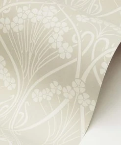Liberty Fabrics Lanthe Mono Wallpaper in Pewter White | Floral Block Print Wallpaper | New Arrival 11 Liberty Fabrics Lanthe Mono Wallpaper In Pewter White New