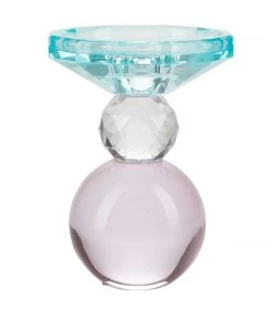 Cozy Living Miss Etoile Crystal Candle Holder Rose, Aqua