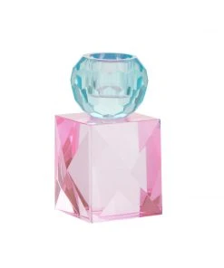 Cozy Living Rose & Thorn Miss Etoile Square Crystal Candle Holder Rose, Aqua