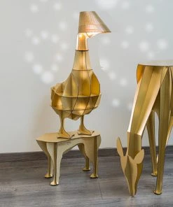 Ibride Junon - Brushed Gold Illuminated Goose Bedside Table & Lamp