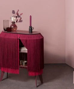 Bohemian Dream Ibride Baby Alpaga Fringed Bedside Table Carmine