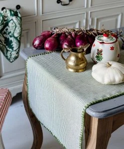 Mind The Gap Twill Stripe Green Table Cloth Les Jardins Royaux