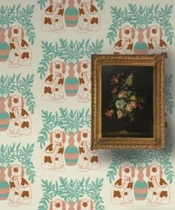 Annika Reed Studio Vintage Brown Dogs Wallpaper - Block Printed & Repeat Design 9 Annika Reed Studio New Pair Of Dogs Wallpaper - Vintage Brown