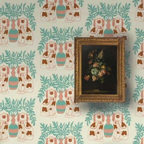 Annika Reed Studio Vintage Brown Dogs Wallpaper - Block Printed & Repeat Design 6 Annika Reed Studio New Pair Of Dogs Wallpaper - Vintage Brown