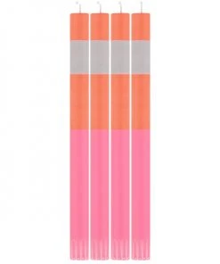 British Colour Standard New Striped Eco Dinner Candles, Orange Flame