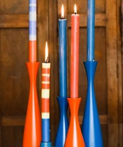 British Colour Standard Striped Eco Dinner Candles, Rust New