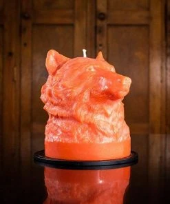 British Colour Standard Wolf Head Candle - Orange Flame New