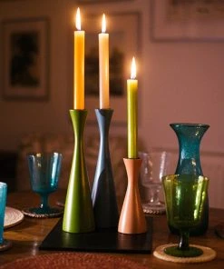 British Colour Standard New Wooden Candle Holder Tall - Olive Green