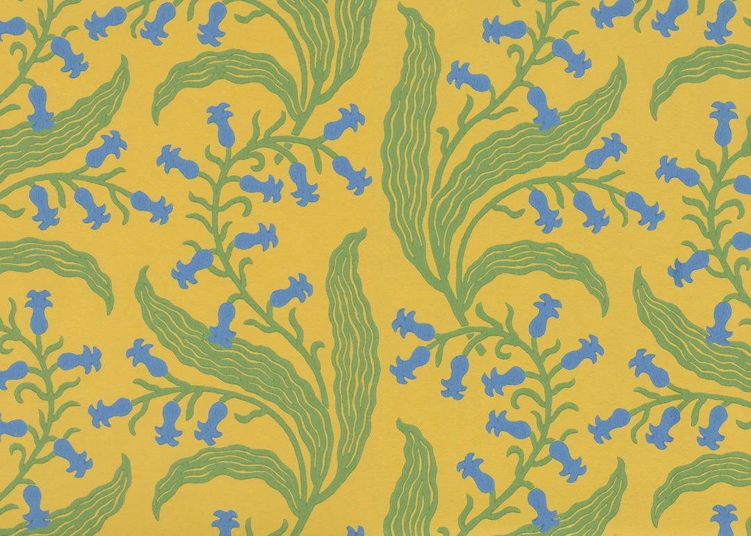 New Ellen Merchant Bluebells Wallpaper In Butter - Folk Couture Block Printed Wallpaper 6 New Ellen Merchant Bluebells Wallpaper In Butter