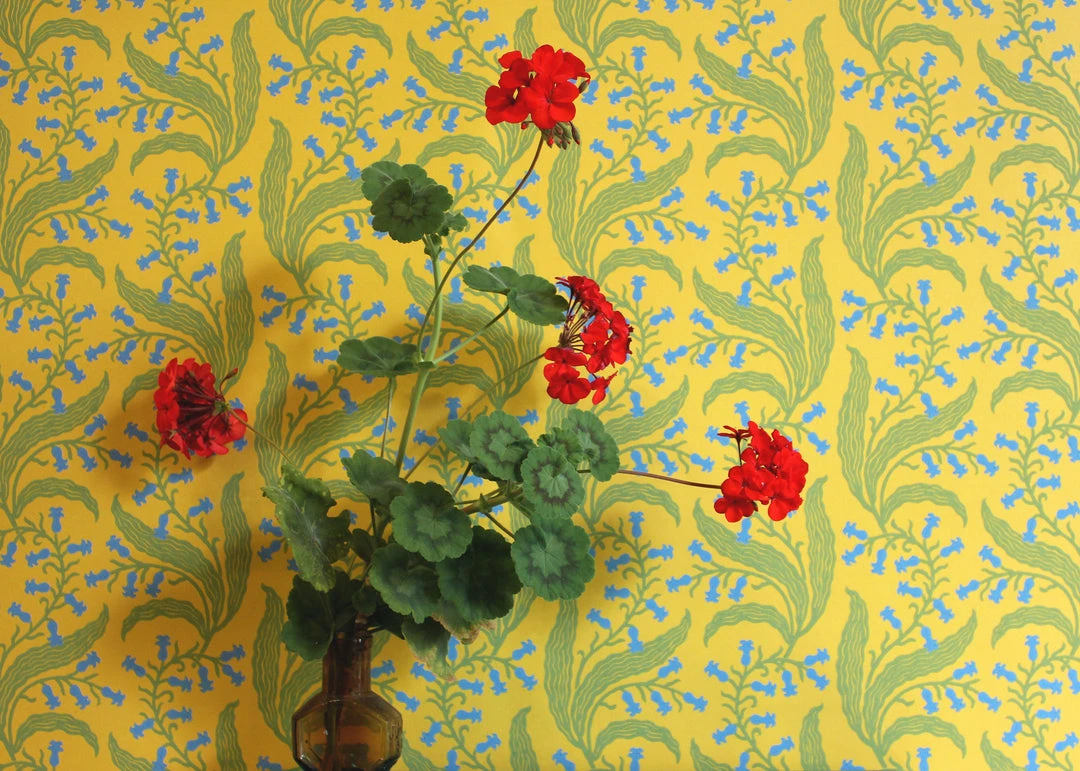 New Ellen Merchant Bluebells Wallpaper In Butter - Folk Couture Block Printed Wallpaper 8 New Ellen Merchant Bluebells Wallpaper In Butter