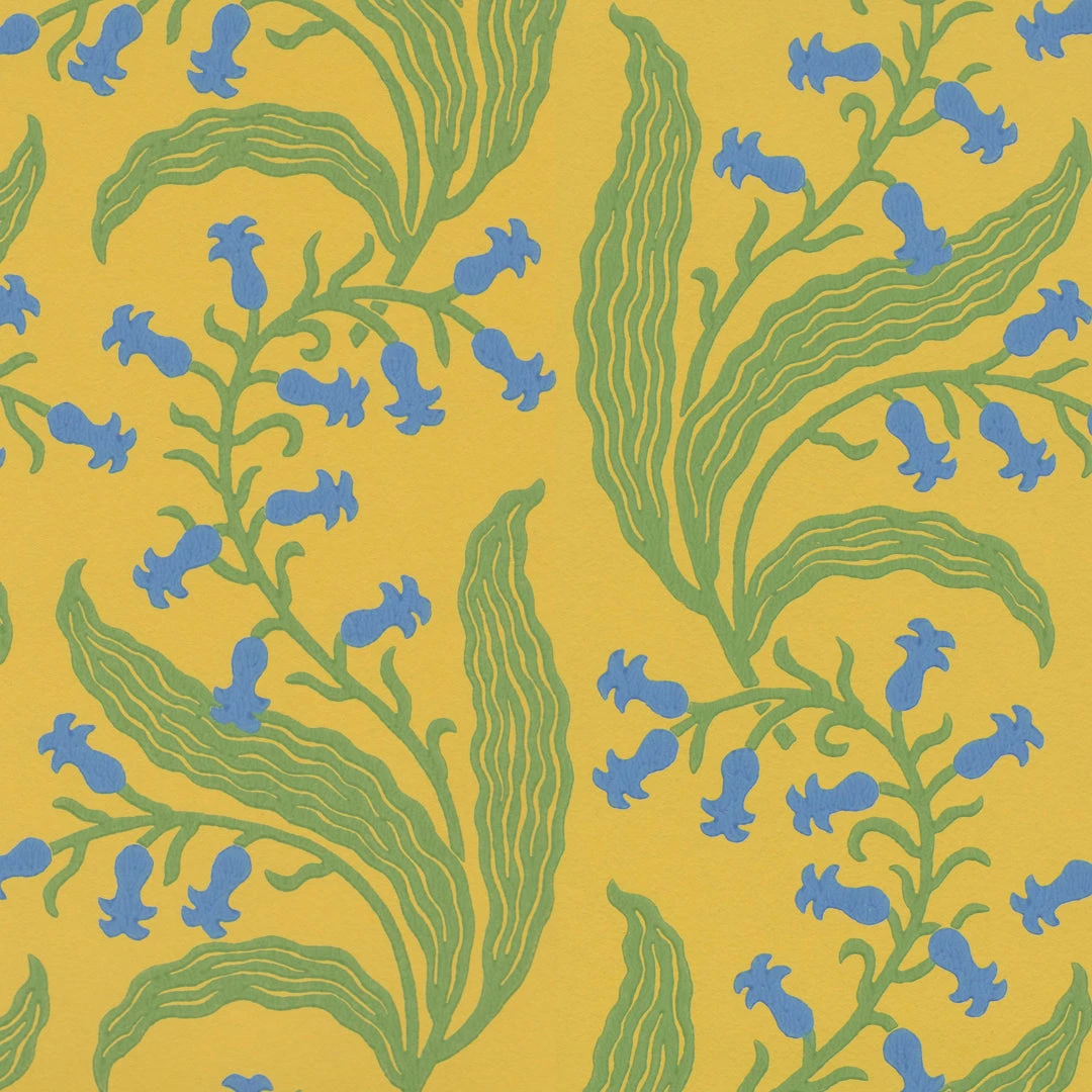 New Ellen Merchant Bluebells Wallpaper In Butter - Folk Couture Block Printed Wallpaper 3 New Ellen Merchant Bluebells Wallpaper In Butter