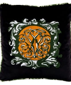 Mind The Gap Ornamental Heraldry Velvet / The Manor Linen Embroidered Cushion Les Jardins Royaux