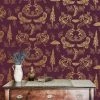 The Graduate Collection Rose & Thorn Dipped In Moonlight Wallpaper - Metallic Gold & Burgundy