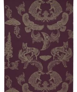 The Graduate Collection Rose & Thorn Dipped In Moonlight Wallpaper - Metallic Gold & Burgundy