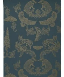 The Graduate Collection Dipped In Moonlight Wallpaper - Metallic Gold & Teal Rose & Thorn