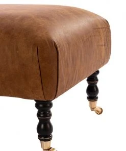 Mind The Gap Hudson Upholstered Stool Brown Leather New