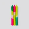 Pink Stories New Neon Taper Candles Green Splash - Set Of 3