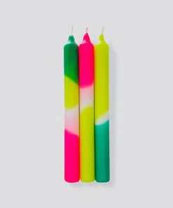 Pink Stories New Neon Taper Candles Green Splash - Set Of 3