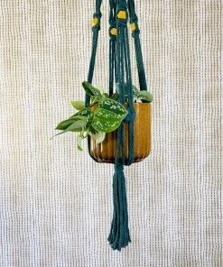 The Design Yard Macrame Green Plant Hanger With Yellow Beads Gifts Galore
