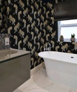 The Graduate Collection Rose & Thorn All Over Leopard Wallpaper Blue