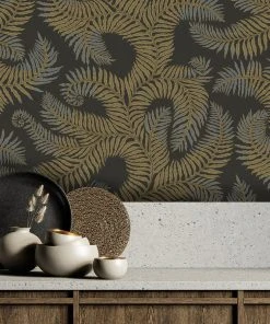 Josephine Munsey Les Jardins Royaux Bombe's Fernery Wallpaper In Teal & Orange