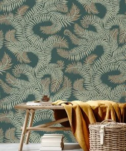 Josephine Munsey Les Jardins Royaux Bombe's Fernery Wallpaper In Teal & Orange
