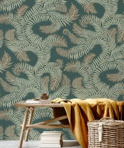 Josephine Munsey Bombe's Fernery Wallpaper In Olive & Dark Grey