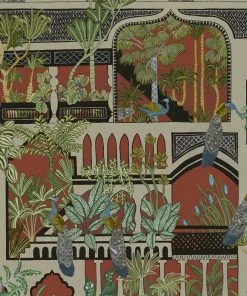 Josephine Munsey Rose & Thorn Peacock Arches Wallpaper Terracotta