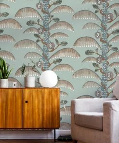 Josephine Munsey Rose & Thorn Palm Stripe Wallpaper In Radmoor Blue