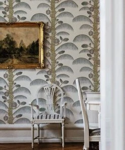 Josephine Munsey Rose & Thorn Palm Stripe Wallpaper In Radmoor Blue