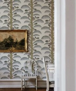 Josephine Munsey Rose & Thorn Palm Stripe Wallpaper In Radmoor Blue