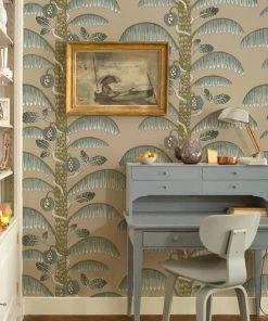 Josephine Munsey Rose & Thorn Palm Stripe Wallpaper In Radmoor Blue