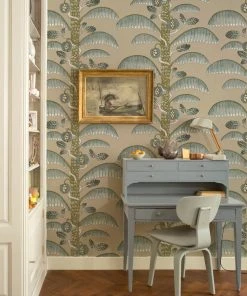 Josephine Munsey Palm Stripe Wallpaper In Edge Sand Rose & Thorn
