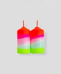 Pink Stories Memphis To Miami Neon Pillar Candles Pair - Lollipop Twins