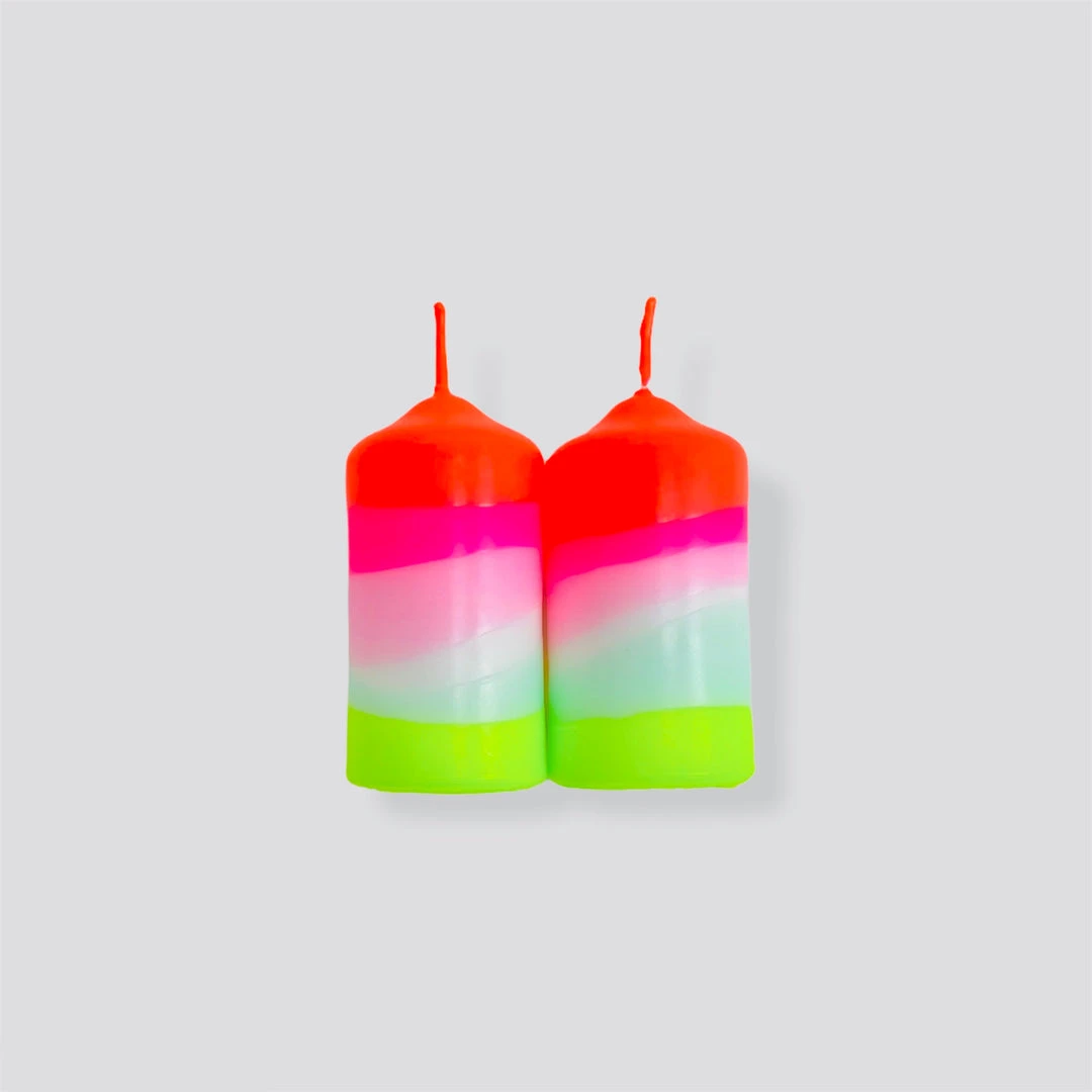Pink Stories Memphis To Miami Neon Pillar Candles Pair - Lollipop Twins | Vibrant Home Decor & Gift 3 Pink Stories Memphis To Miami Neon Pillar Candles Pair - Lollipop Twins