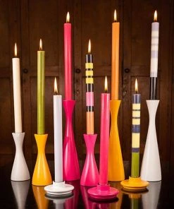 British Colour Standard Wooden Candle Holder Tall - Saffron Yellow