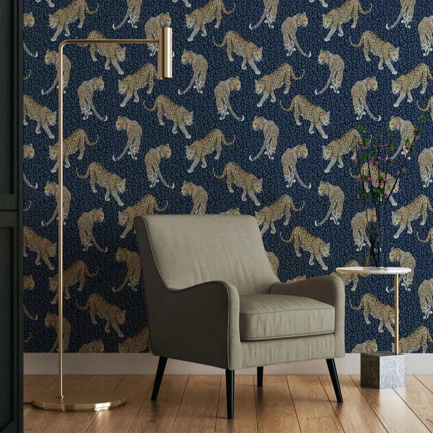 The Graduate Collection Rose & Thorn All Over Leopard Wallpaper Charcoal