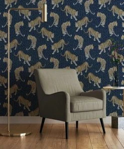 The Graduate Collection Rose & Thorn All Over Leopard Wallpaper Blue