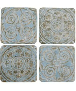 Thedesignyarduk Embossed Blue And Bronze Coasters Set Of Four New