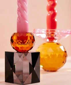 Miss Etoile Crystal Candle Holder Amber Yellow & Pink Bohemian Dream