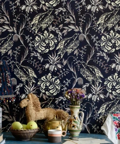 Mind The Gap Folk Embroidery Crimson Wallpaper