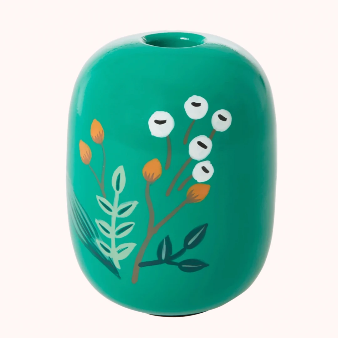 Rice By Rice Green Metal Candle Holder With Flowers - Elegant Homeware Accessory 3 Rice By Rice Green Metal Candle Holder With Flowers New