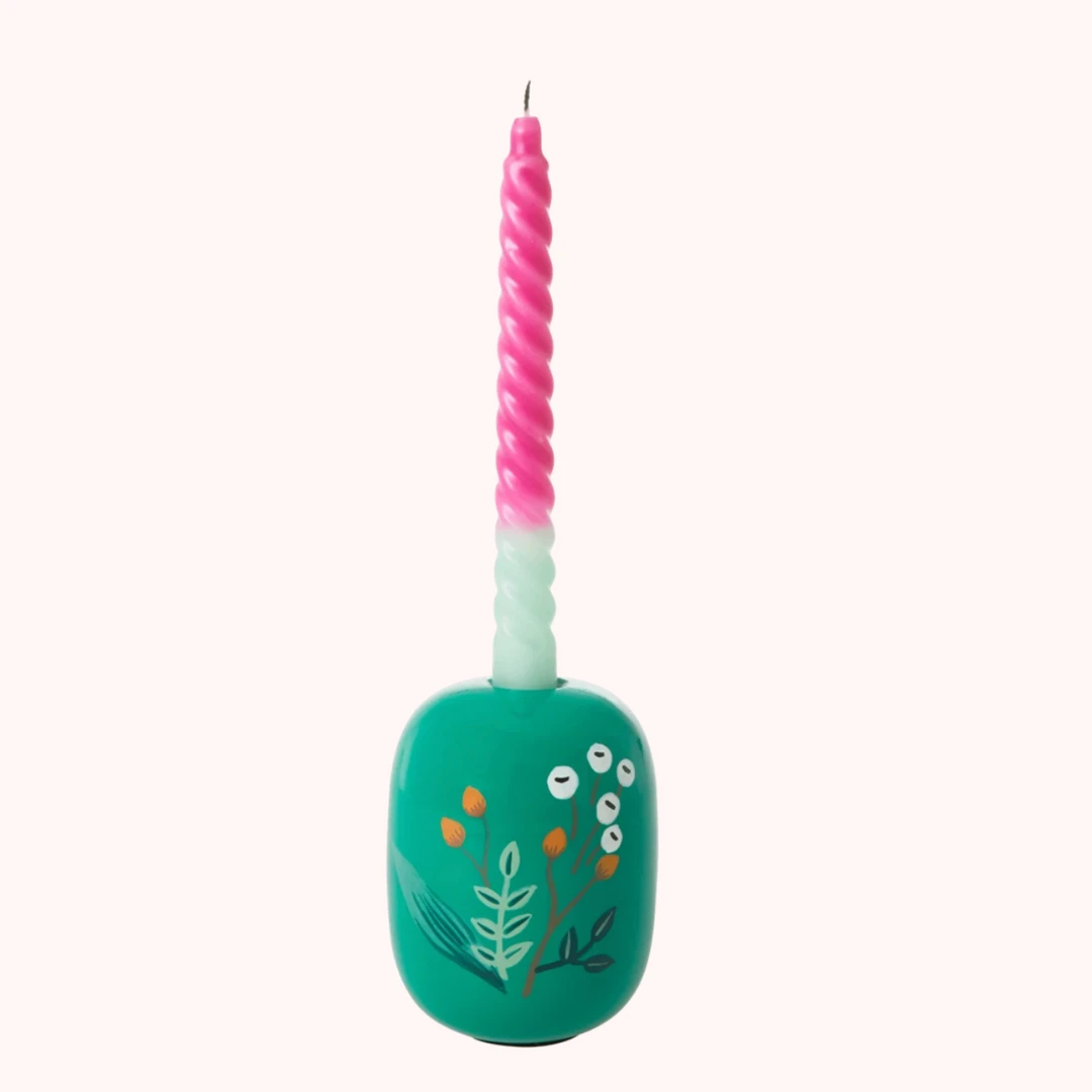 Rice By Rice Green Metal Candle Holder With Flowers - Elegant Homeware Accessory 4 Rice By Rice Green Metal Candle Holder With Flowers New