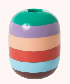 Rice By Rice New Metal Oval Candle Holder, Stripes