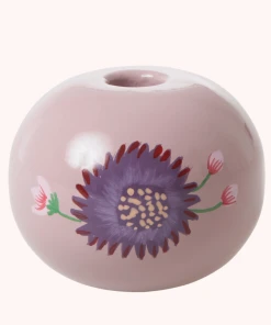 Rice By Rice New Metal Candle Holder With Flowers, Lavender
