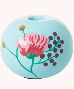 Rice By Rice New Metal Candle Holder With Flowers, Mint
