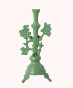 Rice By Rice Metal Candle Holder With Deer, Dusty Green New