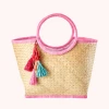 Rice By Rice New Pink Raffia Weekend Bag With Tassels - Stylish & Lightweight Travel Bag 2 Rice By Rice New Pink Raffia Weekend Bag With Tassels