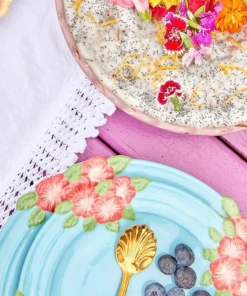 Rice By Rice New Ceramic Floral Dinner Plate - Blue